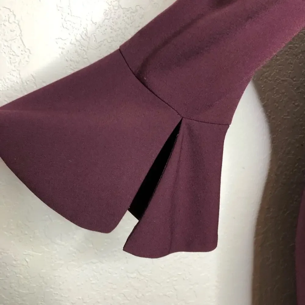 WHBM wine maroon purple bell sleeve midi sheath dress size 6